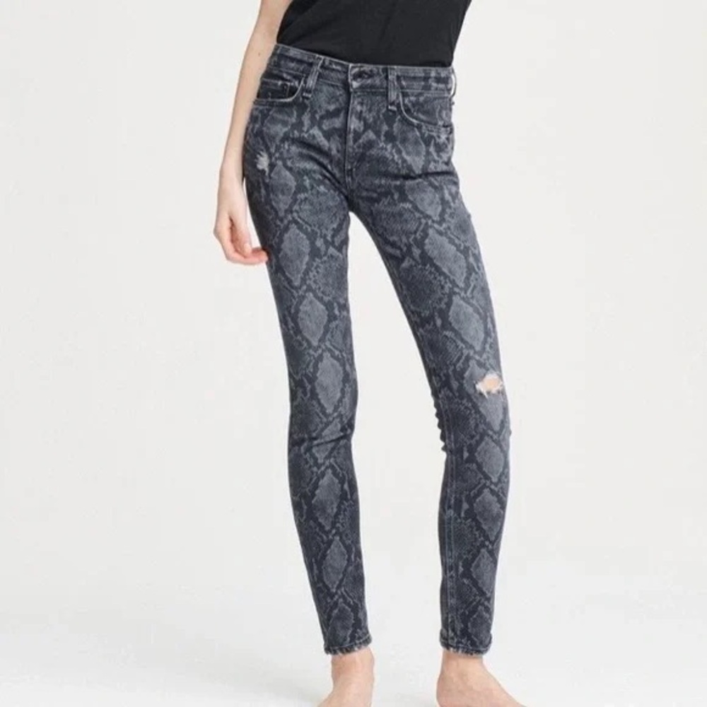 Rag & Bone Cate Mid-Rise Ankle Skinny Jeans in Grey Snake Sz 30
